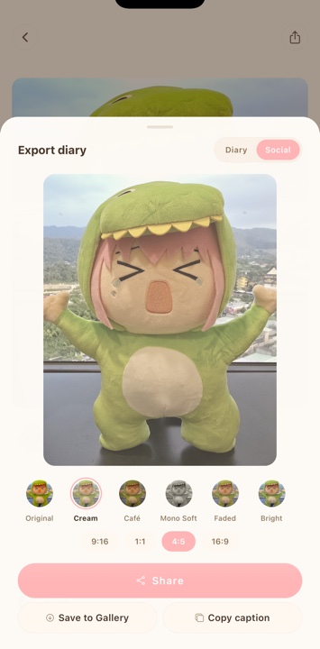A plushie photo being exported as a share image